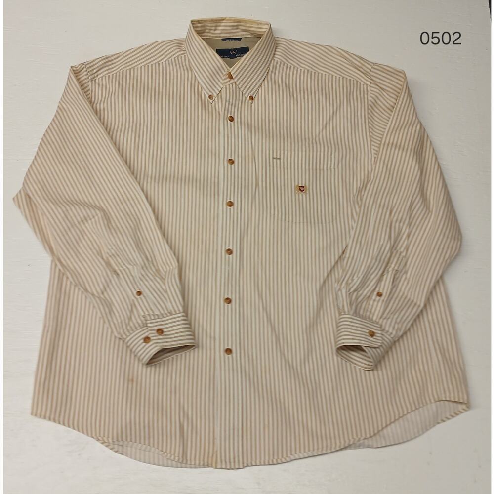 Woods & Woods XL Tan & White Long Sleeve Dress Casual Comfort Fit Shirt